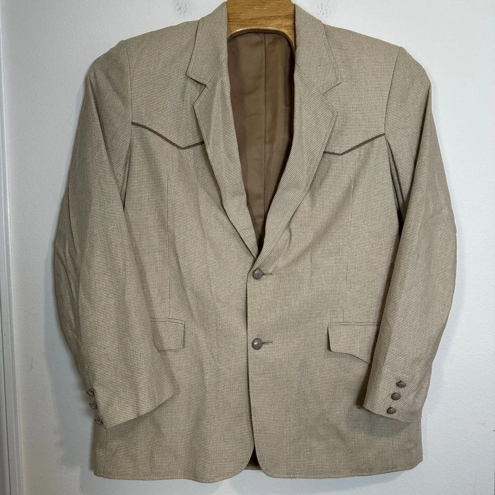 Pioneer Wear Western Blazer Beige Cotton Blend Sport Coat Jacket Made in USA 44L